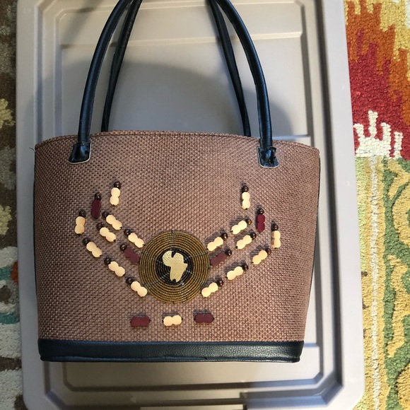 NEW Kenyan beaded jute handbag / tote - Picture 1 of 5